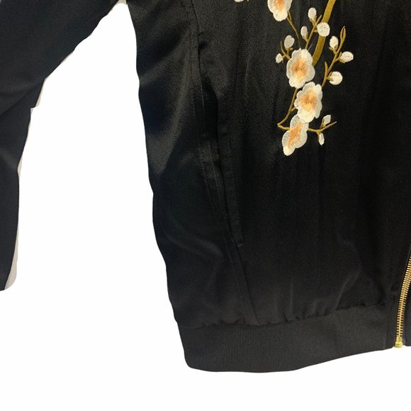 Zara Satin Embroidered Floral Bomber Jacket S EUC - Picture 6 of 12